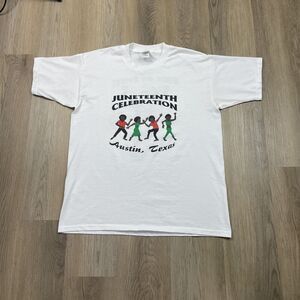 Vintage Juneteenth Celebration Shirt Mens XL White Austin Texas Free At Last 90s